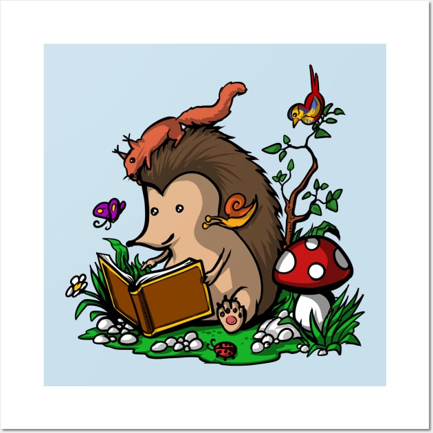 Hedgehog Book Reading Lover Funny Geek Forest Wall Art by underheaven